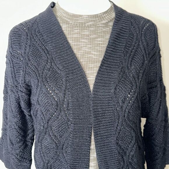 ALFANI PM Cable Eyelet Knit Cropped Quarter Sleeve Open Front Cardigan - Picture 3 of 11